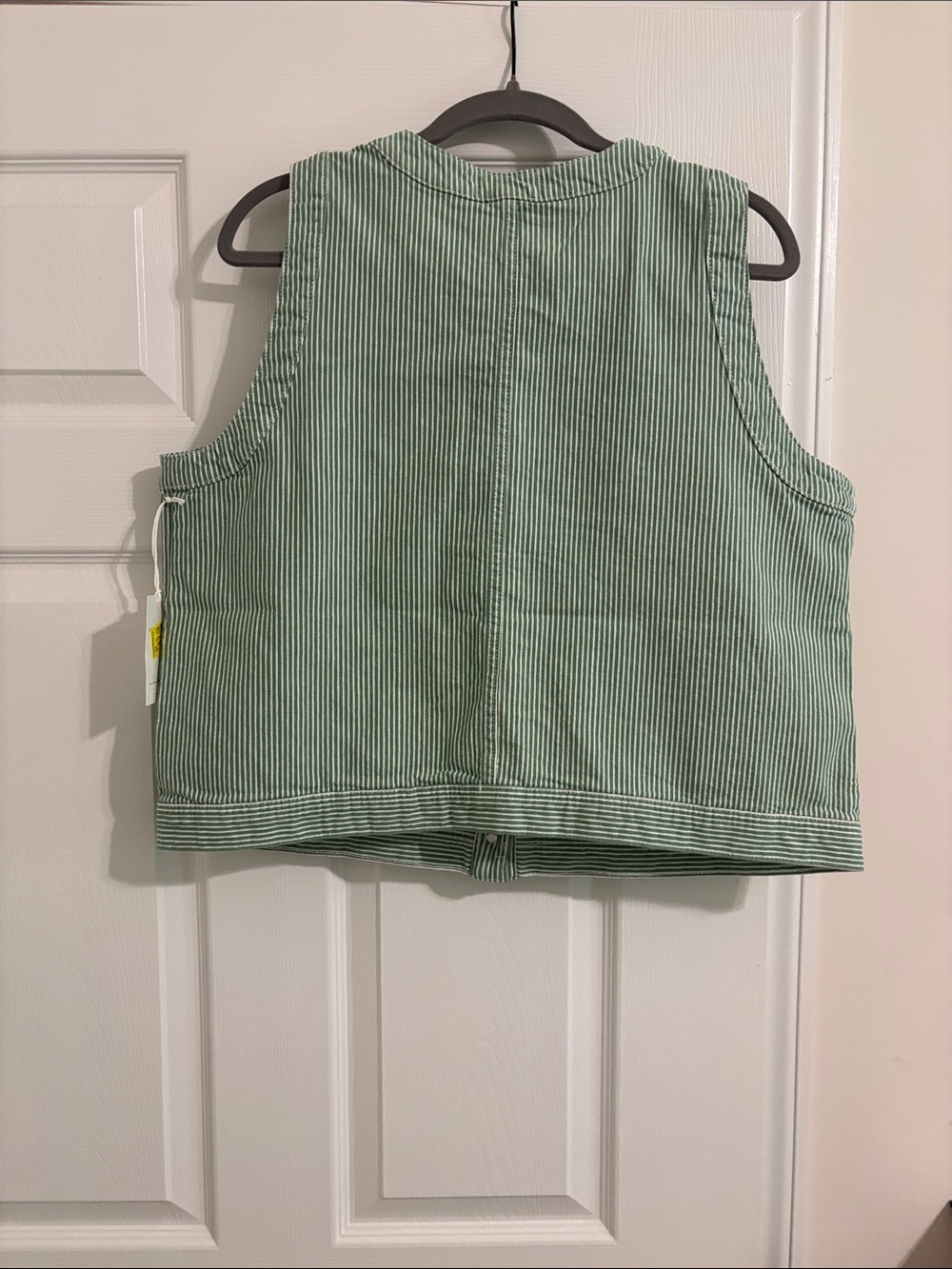 Striped Green Cropped Button Front Vest - Picture 3 of 4